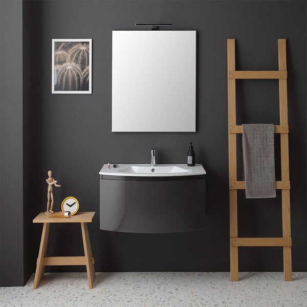 Kúpeľňová Skrinka Závesná Oblá 62 Cm Biela Obdĺžnikové Zrkadlo | Riva