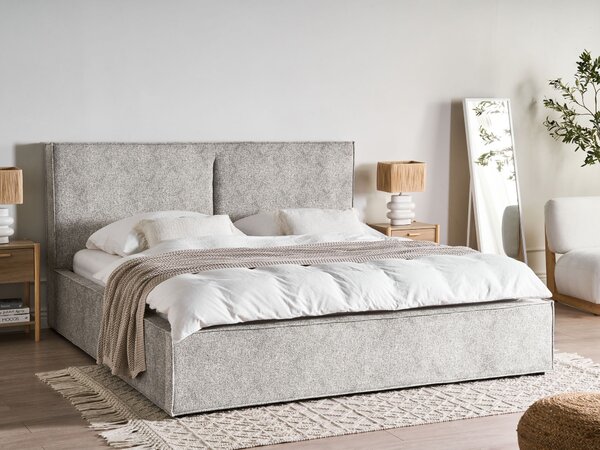 Posteľ čierna a biela čalúnená úpletový velúr 180 x 200 cm s úložným priestorom lamelový rošt moderný štýl spálňa