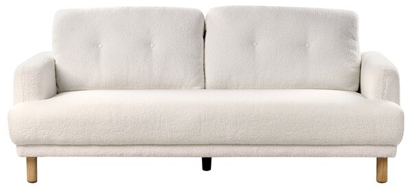 Pohovka biela buklé čalúnenie 3-miestna drevené nohy minimalistický retro štýl obývacia izba