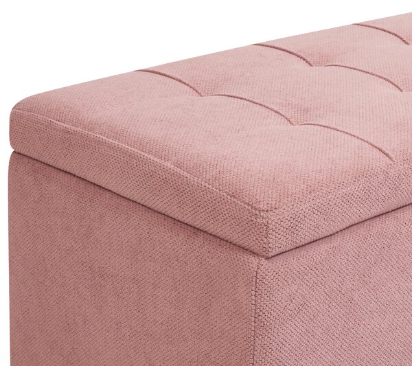 Taburet ružový 100 x 42 x 40 cm polyester čalúnená taburetka úložný priestor obývacia izba moderný štýl