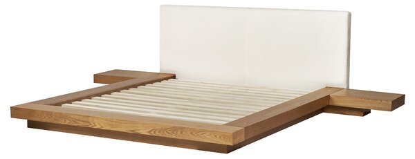 Posteľ v japonskom štýle prírodný jaseň 160 x 200 cm nízky drevený rám postele z MDF buklé čelo nočné stolíky