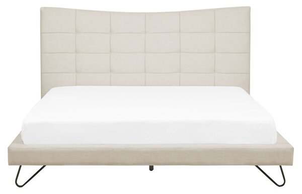 Posteľ béžová polyester čalúnený rám 160 x 200 cm kovové nohy prešívané čelo spálňa