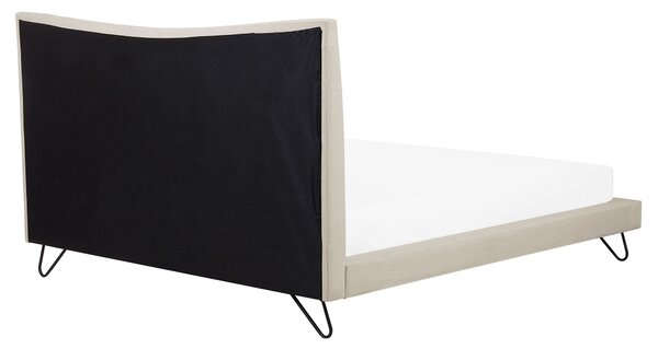 Posteľ béžová polyester čalúnený rám 160 x 200 cm kovové nohy prešívané čelo spálňa