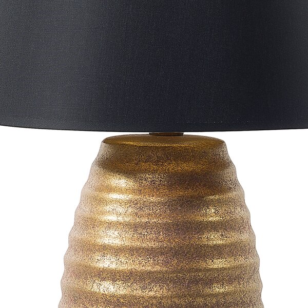 Stolná lampa so zlatým porcelánovým základom látkovým tienidlom čierny dlhý kábel s moderným vypínačom
