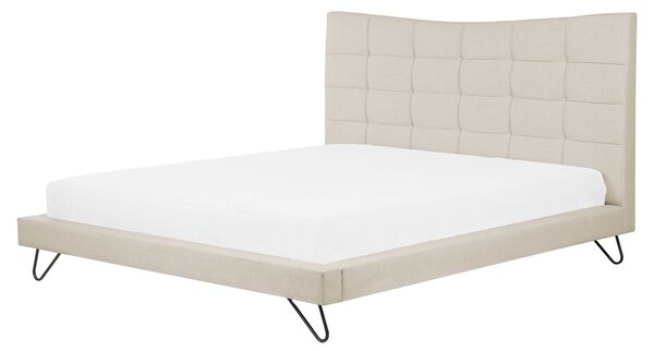 Posteľ béžová polyester čalúnený rám 160 x 200 cm kovové nohy prešívané čelo spálňa