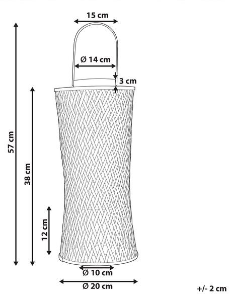Lampáš na sviečku čierny bambusové drevo 38 cm so skleneným držiakom na sviečku boho štýl interiér