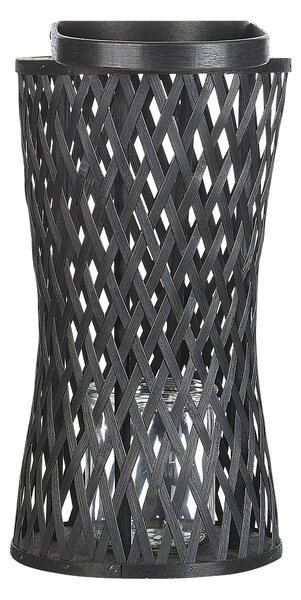 Lampáš na sviečku čierny bambusové drevo 38 cm so skleneným držiakom na sviečku boho štýl interiér