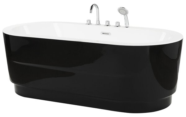 Voľne stojaca vaňa s batériou čierna sanitárny akrylát 170 x 80 cm oválna pre jednu osobu moderný miminalistický dizajn