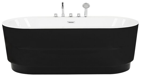 Voľne stojaca vaňa s batériou čierna sanitárny akrylát 170 x 80 cm oválna pre jednu osobu moderný miminalistický dizajn