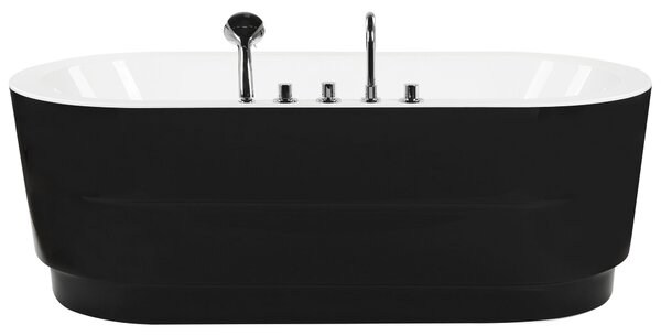 Voľne stojaca vaňa s batériou čierna sanitárny akrylát 170 x 80 cm oválna pre jednu osobu moderný miminalistický dizajn