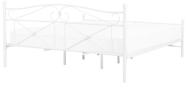 Posteľ biela kovový rám 180 x 200 cm s čelom lamelový rošt retro moderný štýl spálňa