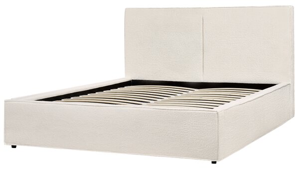 Posteľ s úložným priestorom krémová biela buklé čalúnenie 160 x 200 cm lamelový rošt moderný štýl spálňa