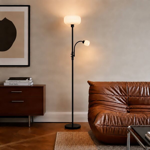 Lindby Stojacia lampa Ingrid, čierna/biela, 175 cm, na citanie, Čierna, Obývacia izba / jedáleň, kov, Stojaca lampa