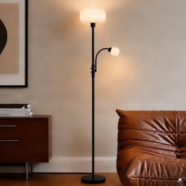 Lindby Stojacia lampa Ingrid, čierna/biela, 175 cm, na citanie, Čierna, Obývacia izba / jedáleň, kov, Stojaca lampa