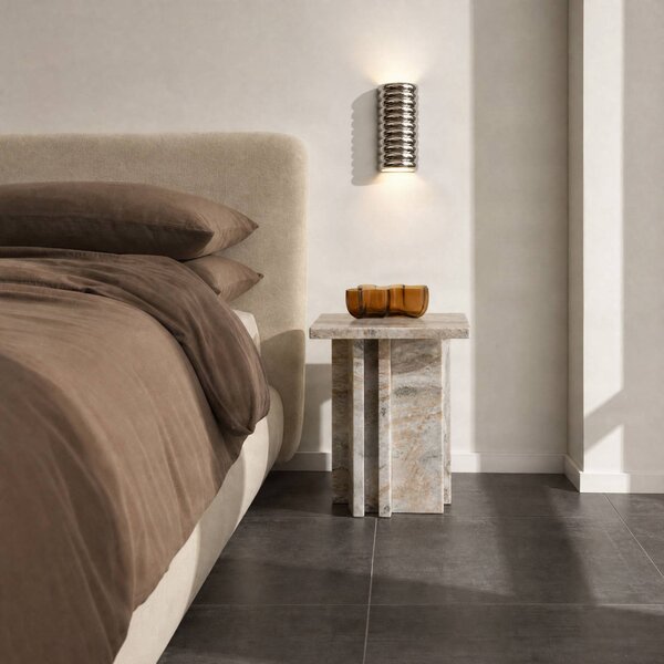 Lucande LED nástenné svetlo Riff, strieborná, keramika, výška 25 cm, Chrómová / strieborná, Chodba, Keramický, Dizajn, Nástenné svietidlo