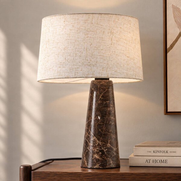 Lucande Stolová lampa Peyton, hnedá mramorovaná/béžová, 48 cm, Hnedá / hrdzavá, Obývacia izba / jedáleň, Kameň, Dizajn, Stojacie svietidlo