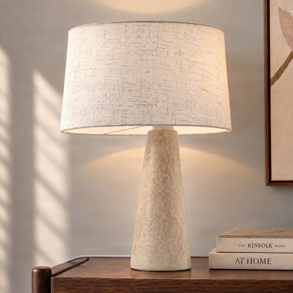 Lucande Stolová lampa Peyton, béžová mramorovaná/béžová, 48 cm, Krémová / jantárovo žltá, Obývacia izba / jedáleň, Kameň, Dizajn, Stojacie svietidlo