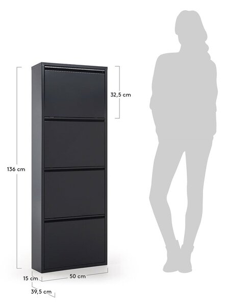 Antracitová kovová výklopná skrinka na topánky 50x136x15 cm Ode – Kave Home
