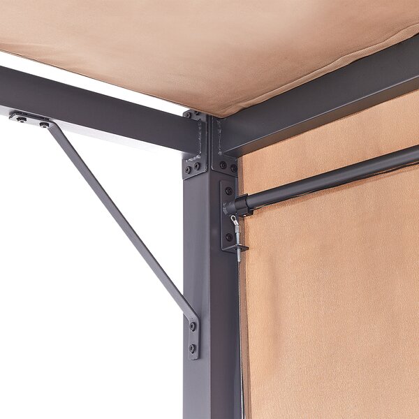 Pergola hnedý polyester oceľový rám 310 x 310 cm látkové tienidlo solárne LED svetlá záhradný prístrešok
