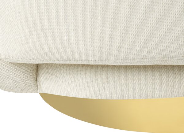 Kreslo svetlobéžové látkové čalúnenie polyester zlatý kovový podstavec retro glamour art deco štýl obývačka spálňa