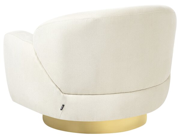 Kreslo svetlobéžové látkové čalúnenie polyester zlatý kovový podstavec retro glamour art deco štýl obývačka spálňa