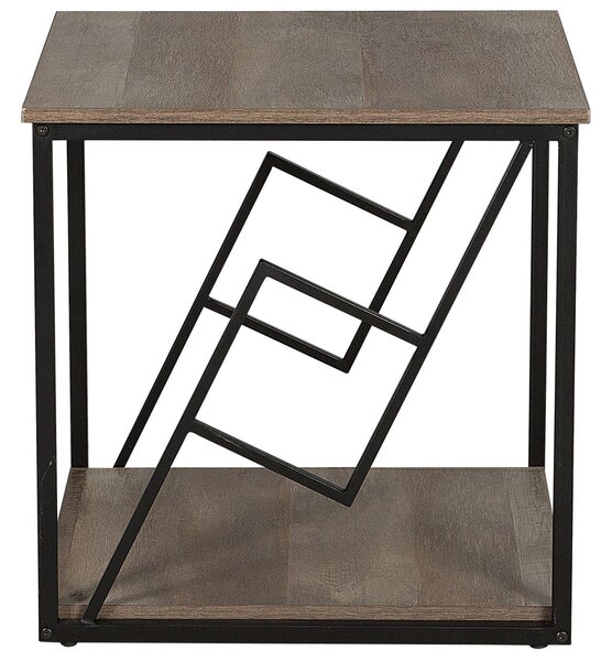 Odkladací stolík tmavé drevo čierny kovový rám štvorcový 56 x 56 cm industriálny štýl minimalistický