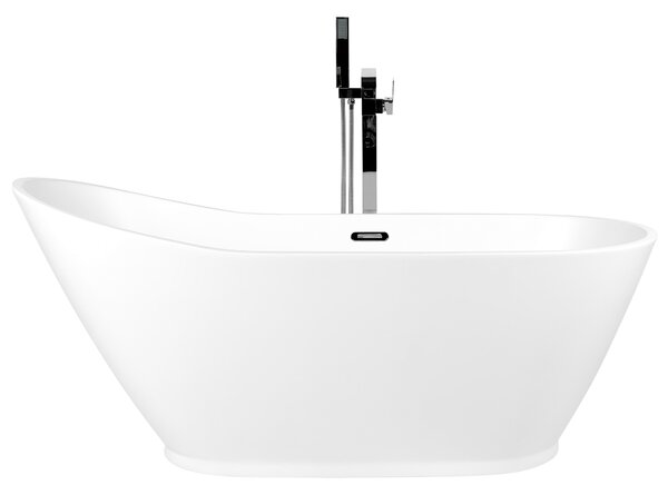 Voľne stojaca vaňa biela akrylát 170 x 75 cm oválny tvar pre 1 osobu matný povrch moderný štýl kúpeľňa