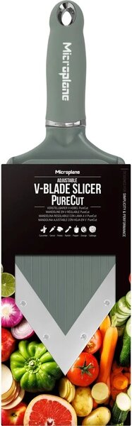 Microplane nastaviteľný V krájač mandolina, zelený