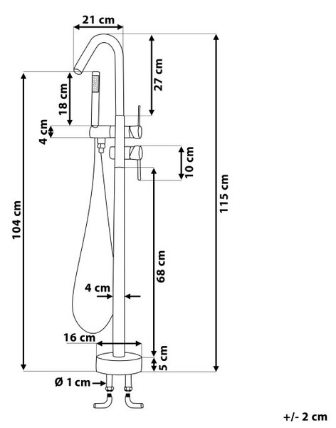 Kúpeľňová vaňová batéria 118 cm medená voľne stojaca s ručnou sprchou moderná