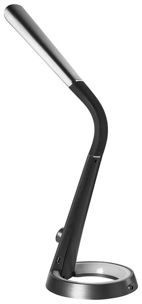 Stolná LED lampa čierna syntetický materiál 3 režimy teploty svetla plynulý stmievač USB port nastaviteľné tienidlo moderná kancelária