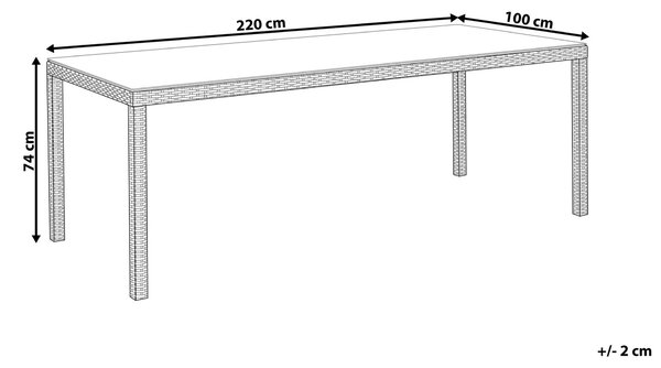 Záhradný jedálenský stôl biely umelý ratan 220 x 100 cm vrchná doska z tvrdeného skla 8 miestny obdĺžnikový