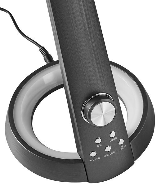Stolná LED lampa čierna syntetický materiál 3 režimy teploty svetla plynulý stmievač USB port nastaviteľné tienidlo moderná kancelária
