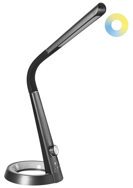 Stolná LED lampa čierna syntetický materiál 3 režimy teploty svetla plynulý stmievač USB port nastaviteľné tienidlo moderná kancelária