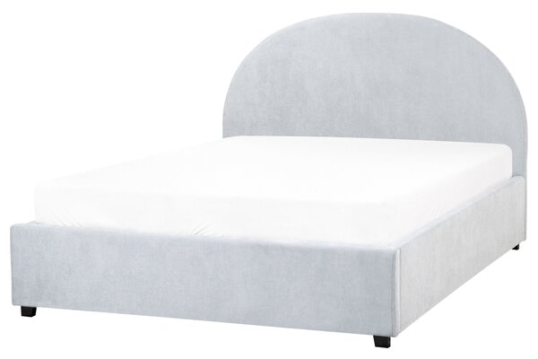 Posteľ s úložným priestorom svetlomodrá čalúnená ženilka 140 x 200 cm zaoblené čelo minimalistický retro dizajn spálňa