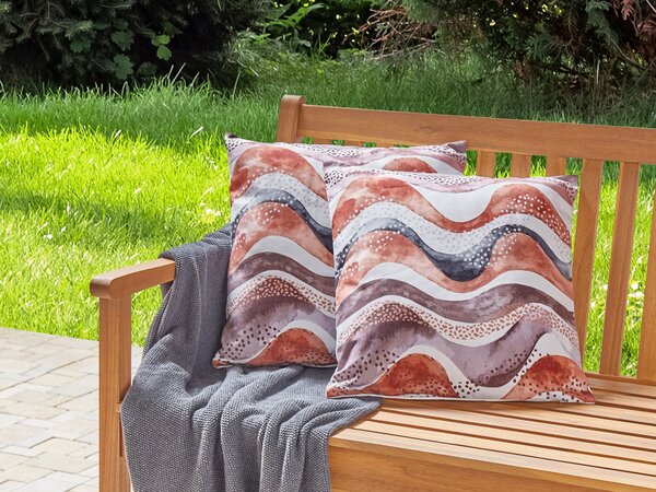Sada 2 záhradných vankúšov hnedý polyester abstraktný motív vzor 45 x 45 cm moderné vonkajšie dekorácie vodoodolné