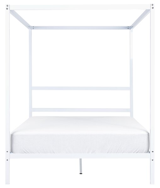 Rám postele s baldachýnom biely kov 140 x 200 cm dvojlôžko preglejkové lamely industriálny minimalistický štýl spálňa