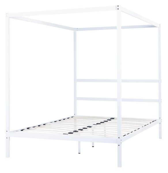 Rám postele s baldachýnom biely kov 140 x 200 cm dvojlôžko preglejkové lamely industriálny minimalistický štýl spálňa