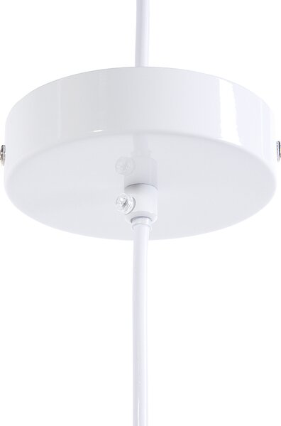 Závesná lampa biely kov a drevo s kužeľovitým tieňom v škandinávskom štýle pre obývaciu izbu jedáleň kuchynský ostrov