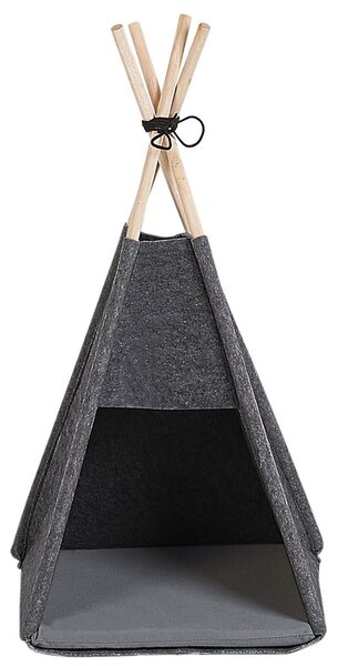 Pelech pre psy a mačky tmavosivý filcový 35 x 40 cm v tvare stanu teepee s podložkou