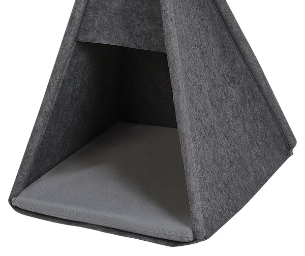 Pelech pre psy a mačky tmavosivý filcový 35 x 40 cm v tvare stanu teepee s podložkou