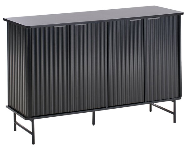 Komoda so 4 dvierkami čierna MDF minimalistický dizajn moderný úložný nábytok obývacia izba spálňa
