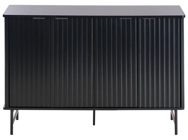 Komoda so 4 dvierkami čierna MDF minimalistický dizajn moderný úložný nábytok obývacia izba spálňa