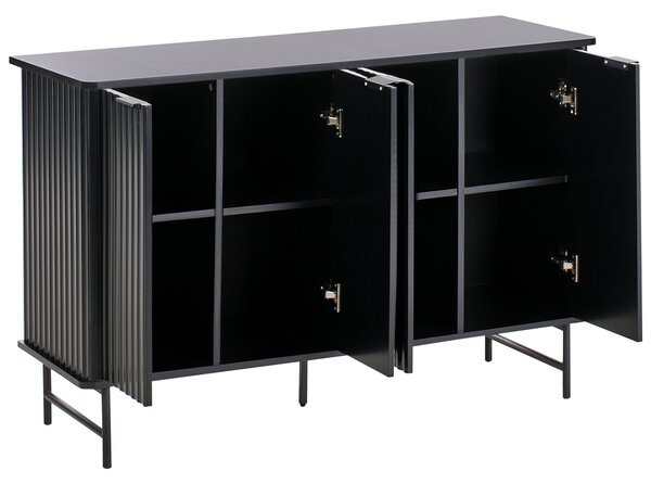 Komoda so 4 dvierkami čierna MDF minimalistický dizajn moderný úložný nábytok obývacia izba spálňa