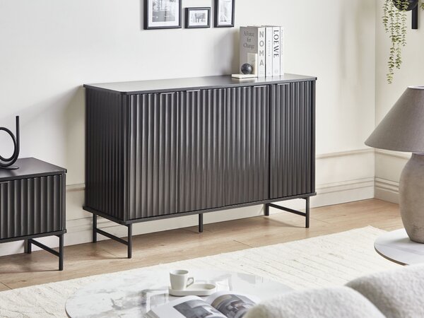 Komoda so 4 dvierkami čierna MDF minimalistický dizajn moderný úložný nábytok obývacia izba spálňa