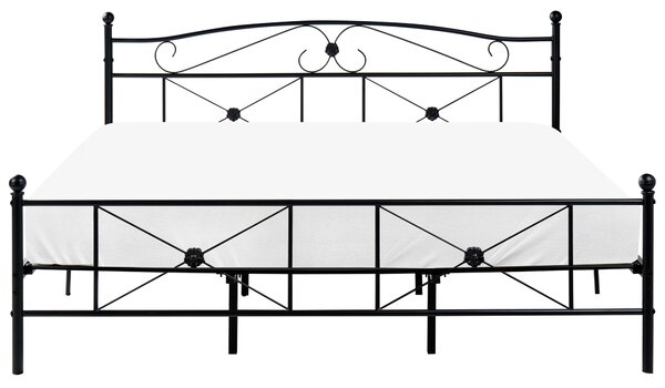 Posteľ čierna kovový rám 180 x 200 cm s čelom lamelový rošt retro moderný štýl spálňa