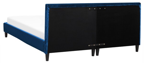 Posteľ tmavomodrá zamatová čalúnená 160 x 200 cm rám postele s roštom moderný dizajn