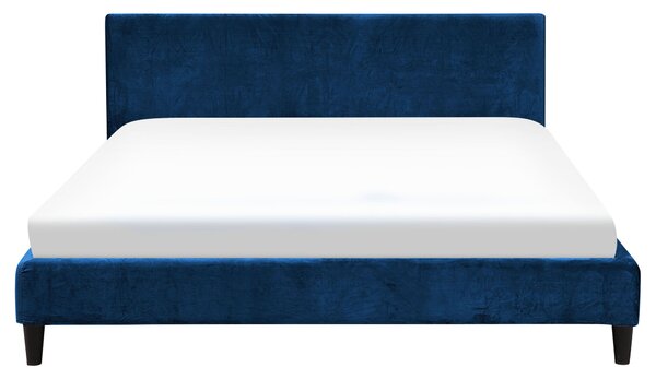 Posteľ tmavomodrá zamatová čalúnená 160 x 200 cm rám postele s roštom moderný dizajn