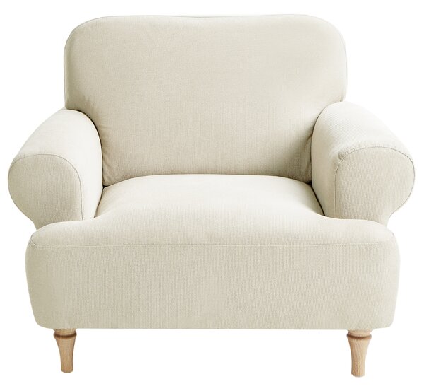 Kreslo béžové polyester látkové čalúnenie drevené nohy retro minimalistický štýl obývacia izba