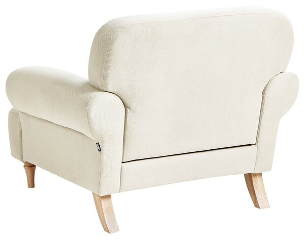 Kreslo béžové polyester látkové čalúnenie drevené nohy retro minimalistický štýl obývacia izba