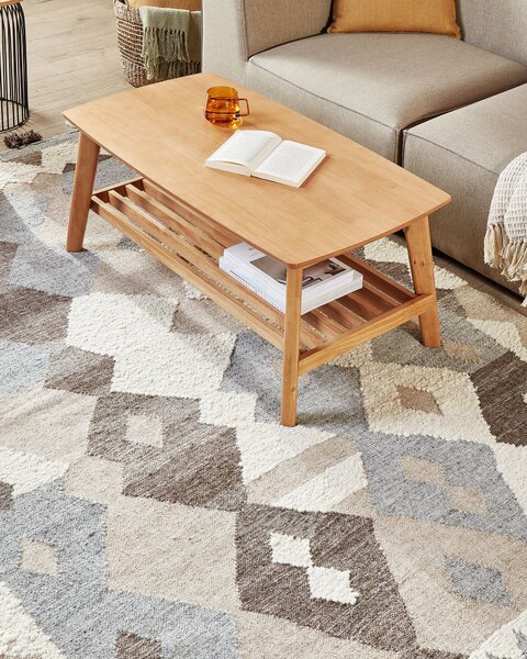 Kelímový koberec viacfarebný vlna a bavlna 160 x 230 cm ručne tkaný boho patchwork vzor so strapcami